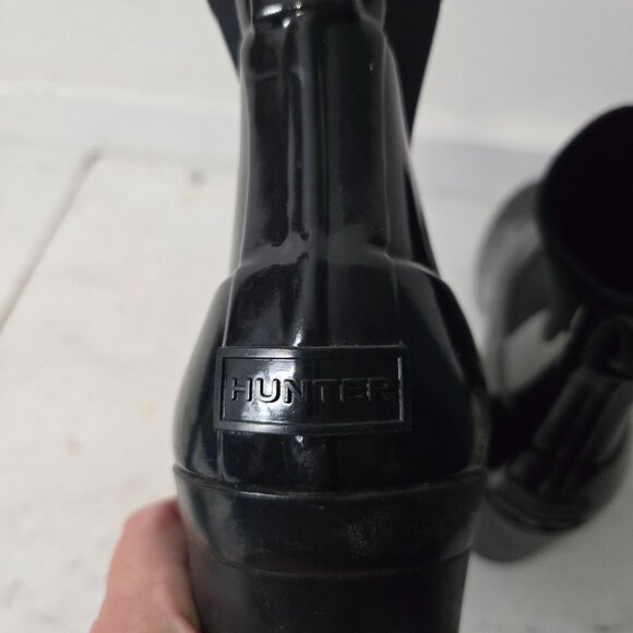 Hunter Women's Size 7 Rain Boots Heeled Ankle Booties Black Gloss Rubber - Picture 10 of 14